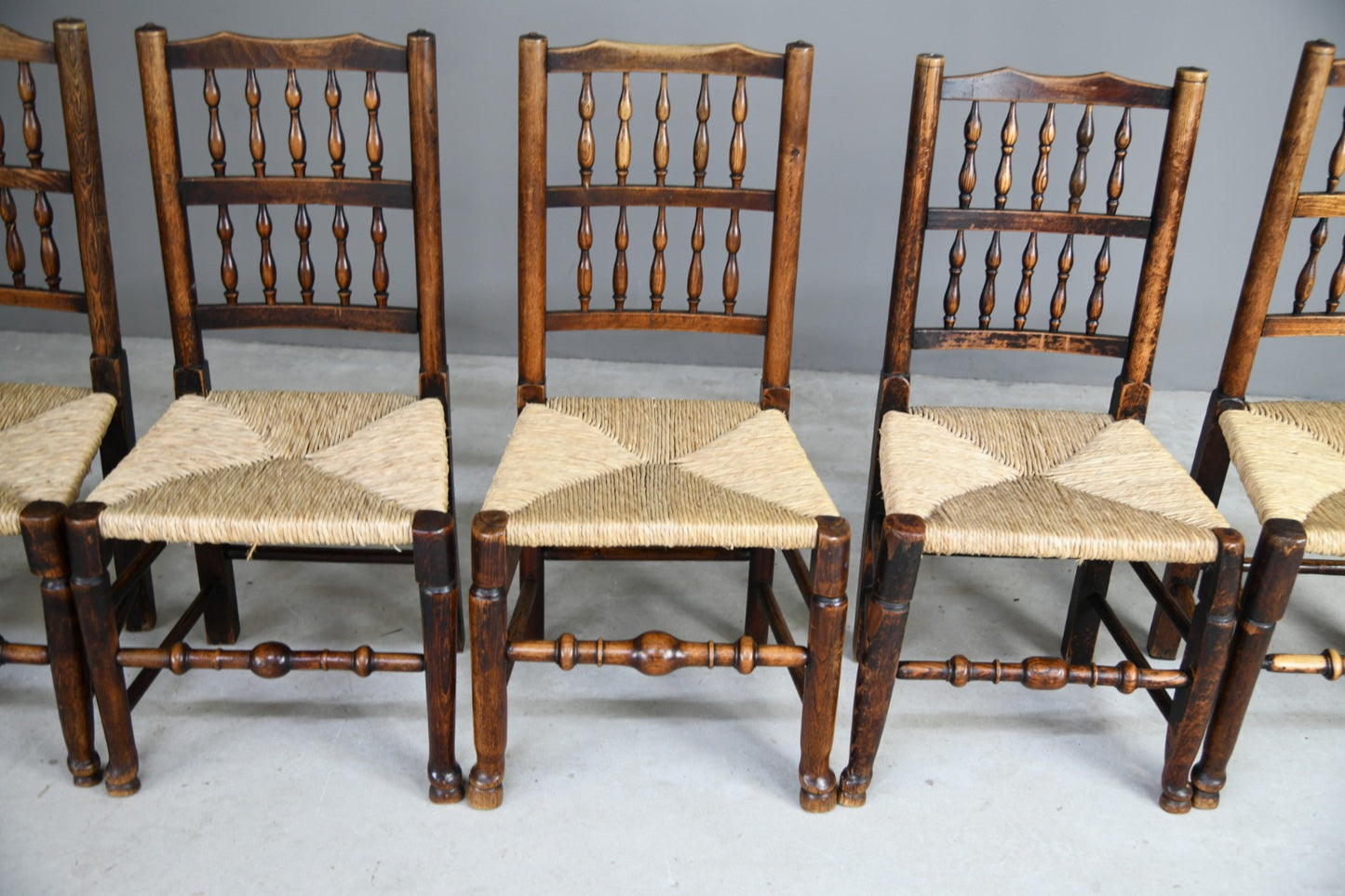 6 Antique Rustic Oak & Elm Kitchen Chairs