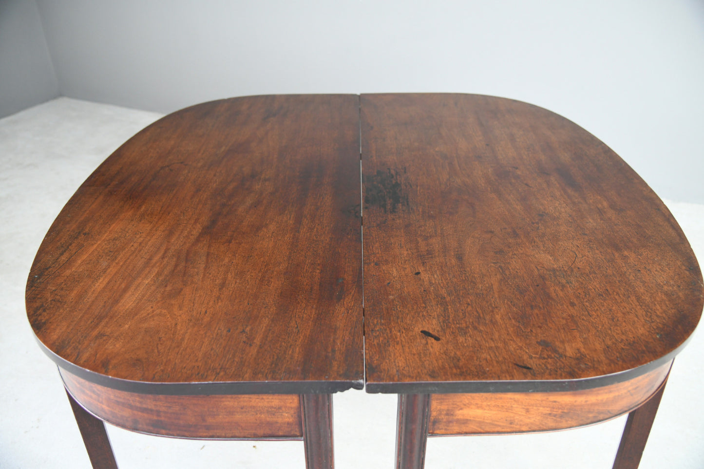 Pair Antique Georgian D End Mahogany Side Console Hall Dining Tables