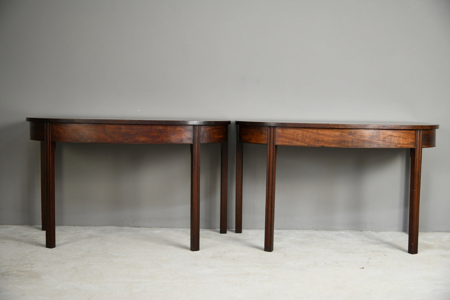 Pair Antique Georgian D End Mahogany Side Console Hall Dining Tables