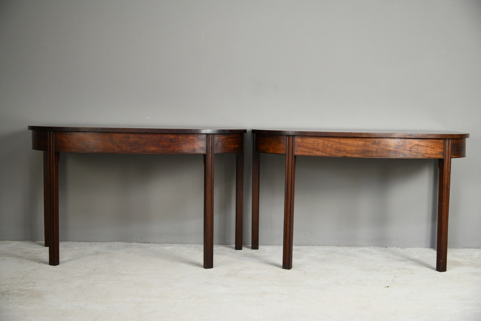 Pair Antique Georgian D End Mahogany Side Console Hall Dining Tables