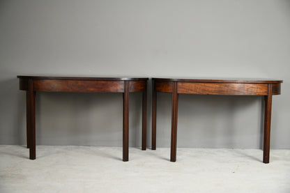 Pair Antique Georgian D End Mahogany Side Console Hall Dining Tables
