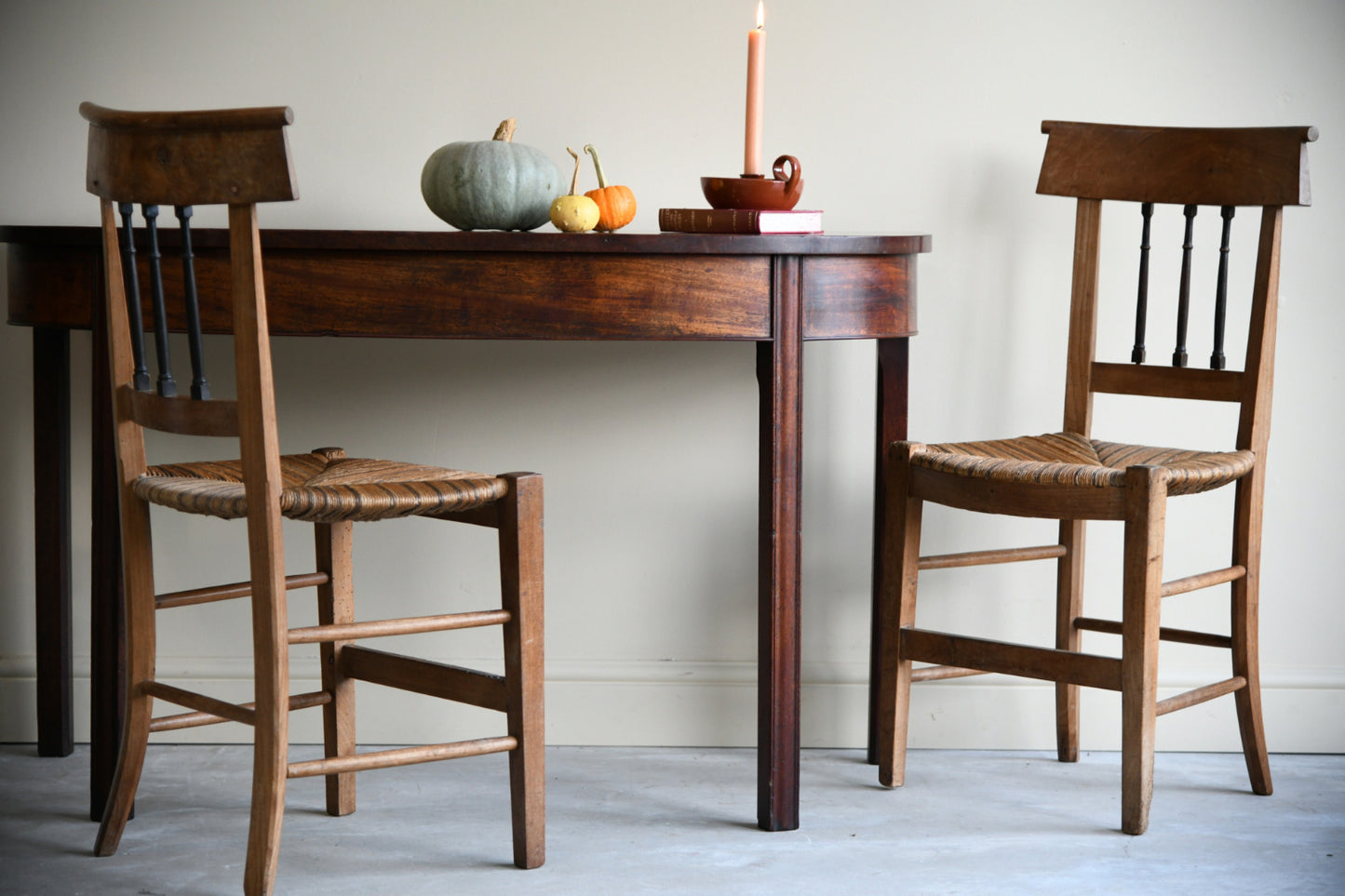Pair Antique Georgian D End Mahogany Side Console Hall Dining Tables