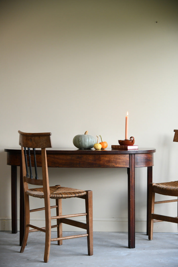 Pair Antique Georgian D End Mahogany Side Console Hall Dining Tables