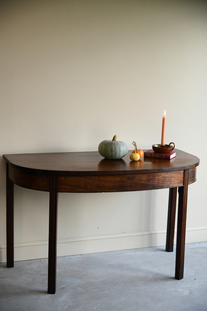 Pair Antique Georgian D End Mahogany Side Console Hall Dining Tables