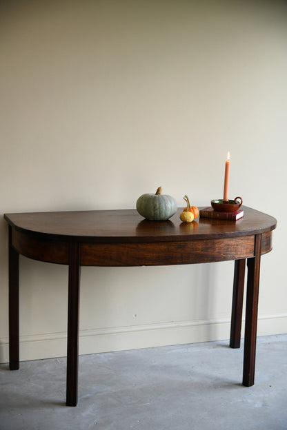 Pair Antique Georgian D End Mahogany Side Console Hall Dining Tables