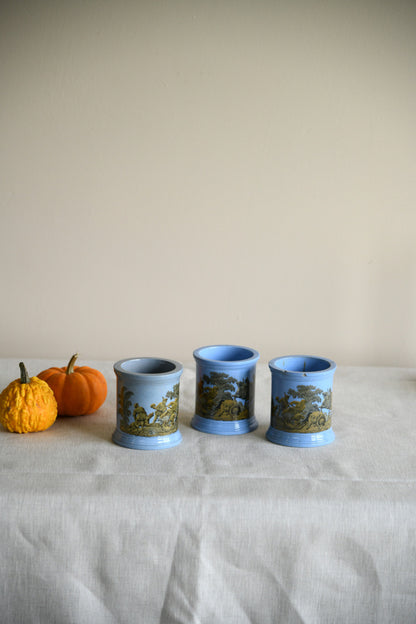 3 x Victorian Prattware Meat Paste Jars