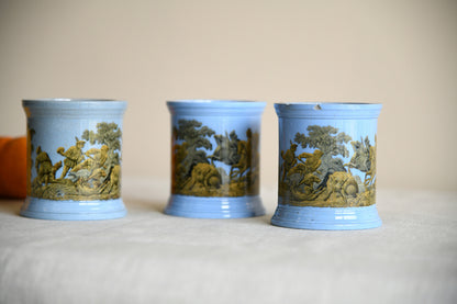 3 x Victorian Prattware Meat Paste Jars