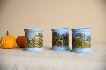 3 x Victorian Prattware Meat Paste Jars