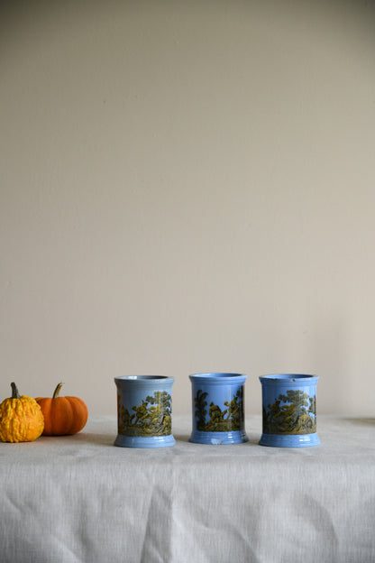 3 x Victorian Prattware Meat Paste Jars