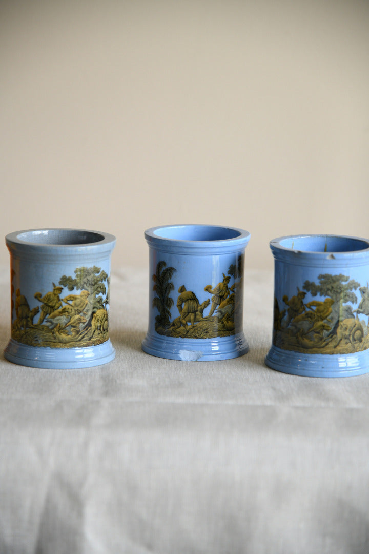 3 x Victorian Prattware Meat Paste Jars