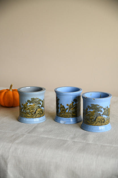 3 x Victorian Prattware Meat Paste Jars