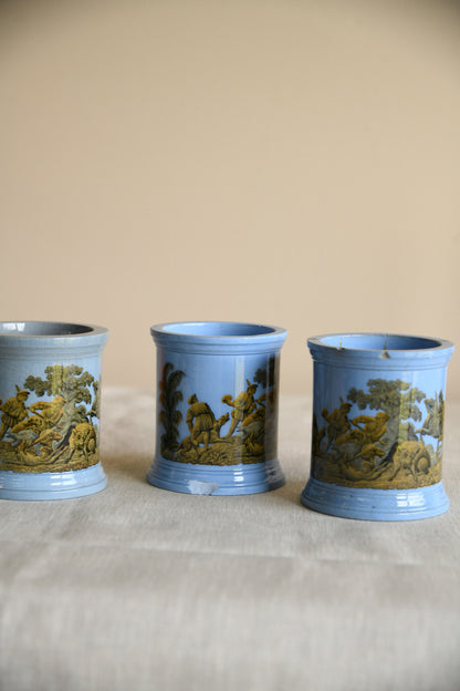 3 x Victorian Prattware Meat Paste Jars