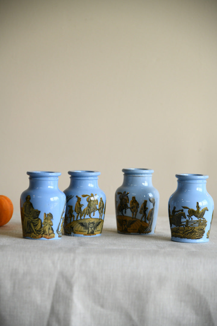 4 x Victorian Prattware Meat Paste Jars