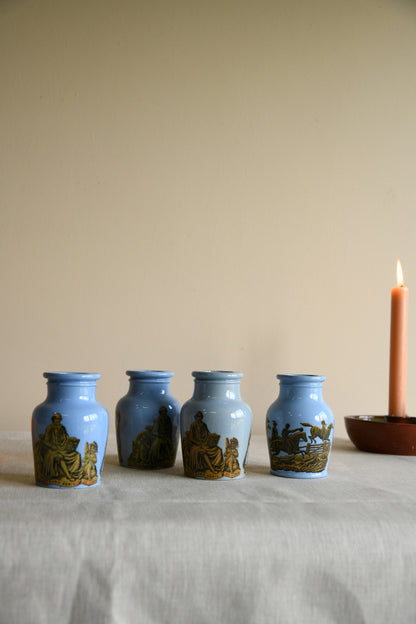 4 x Victorian Prattware Meat Paste Jars