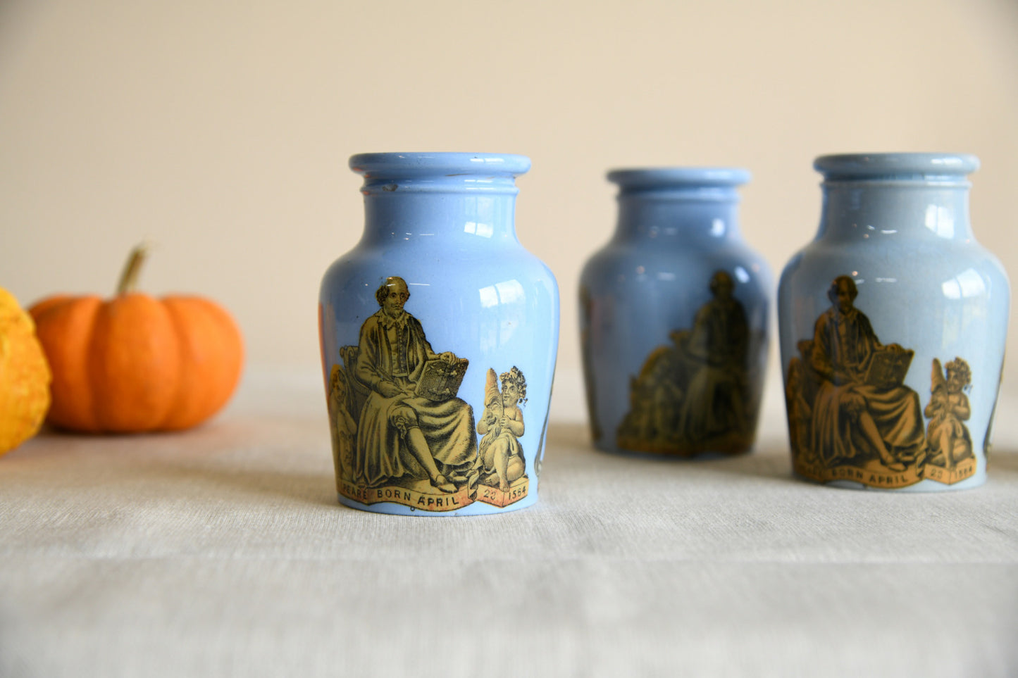 4 x Victorian Prattware Meat Paste Jars