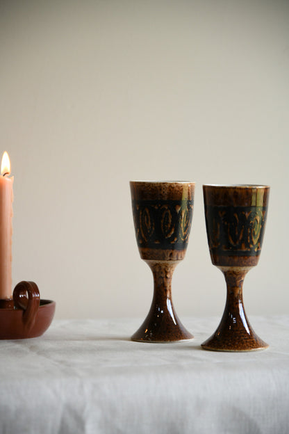 Pair Iden Rye Pottery Goblets