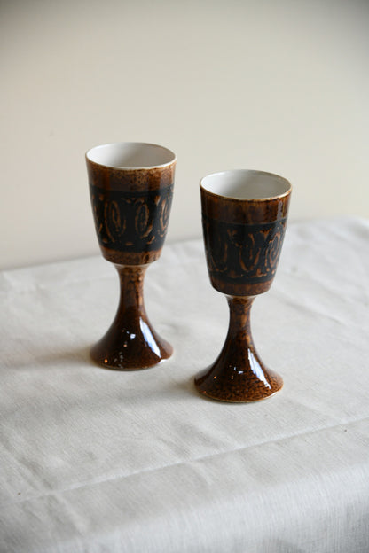 Pair Iden Rye Pottery Goblets
