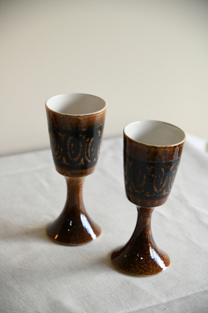 Pair Iden Rye Pottery Goblets