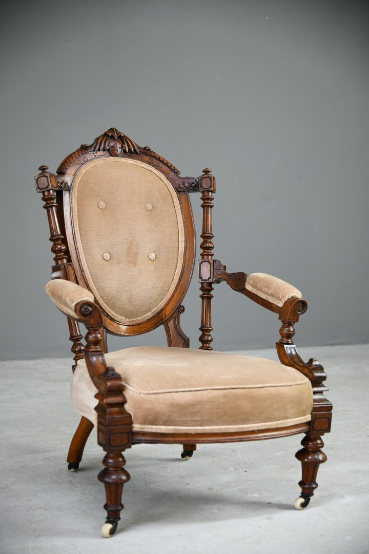 Victorian Walnut Open Arm Chair