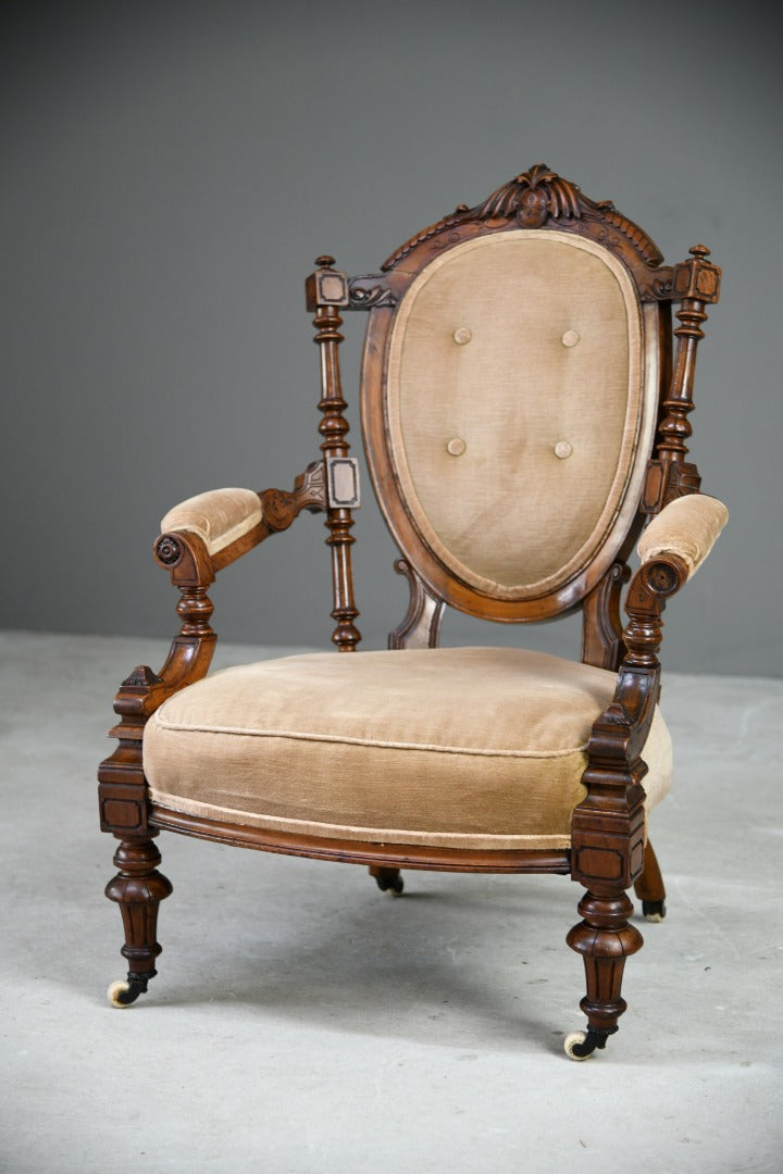 Victorian Walnut Open Arm Chair