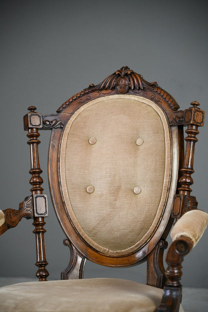 Victorian Walnut Open Arm Chair