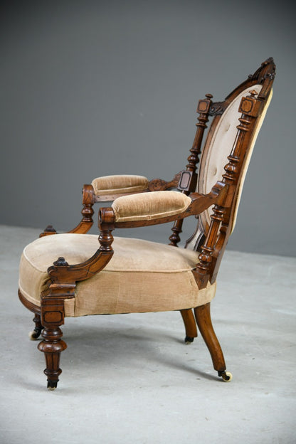 Victorian Walnut Open Arm Chair