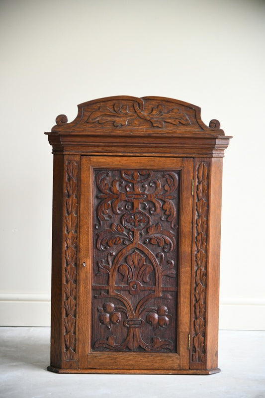 Victorian Carved Oak Corner Cupboard