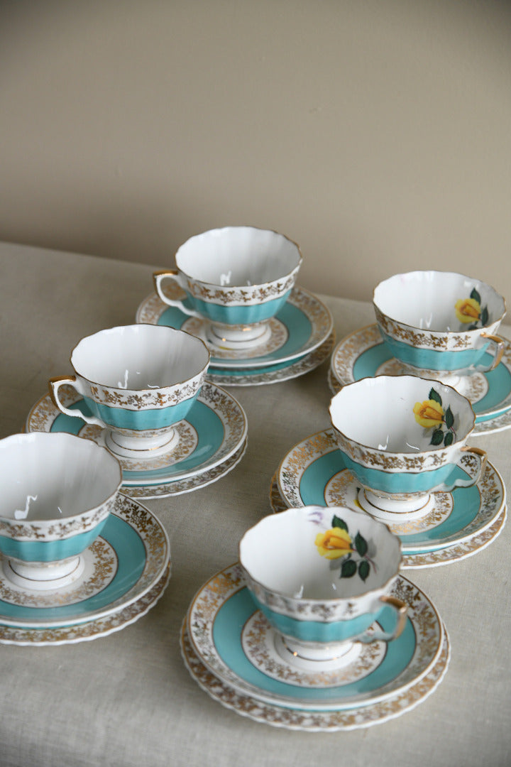 6 Vintage Bone China Rose Cups & Saucers