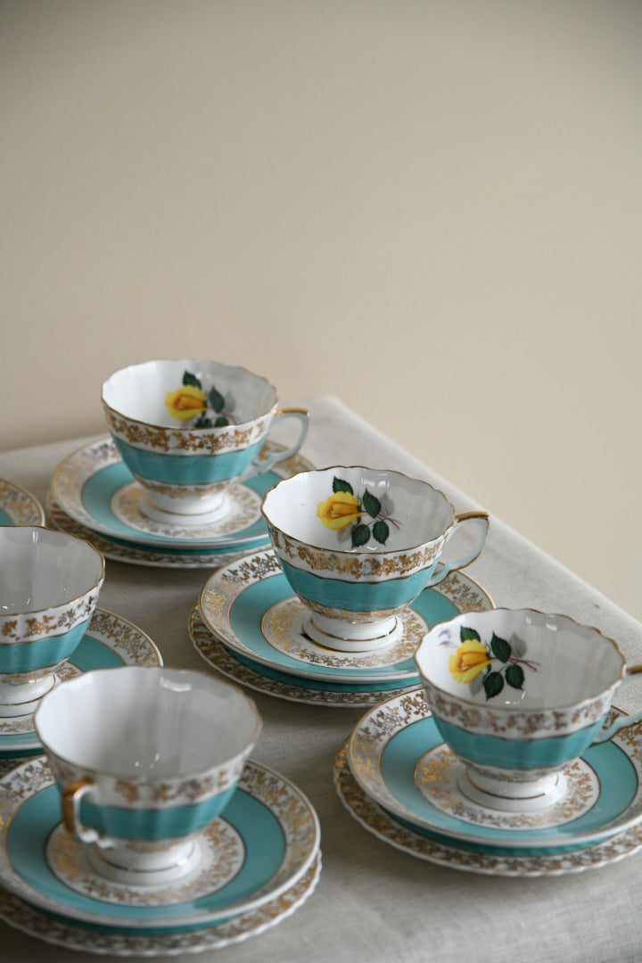 6 Vintage Bone China Rose Cups & Saucers