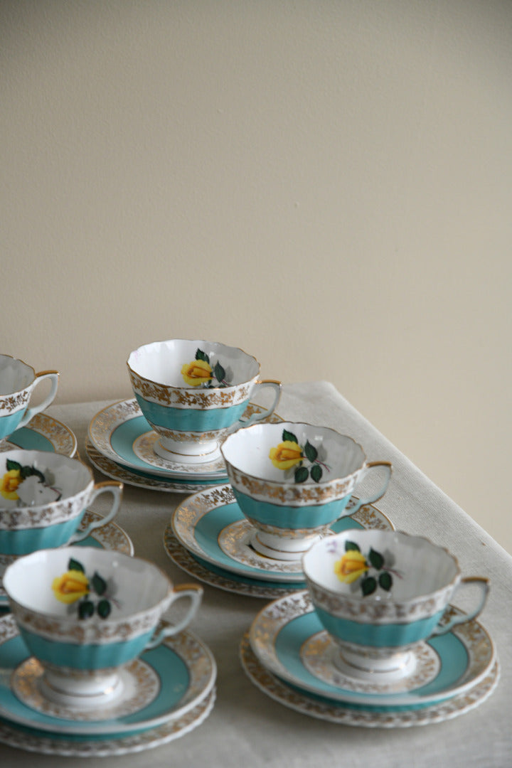 6 Vintage Bone China Rose Cups & Saucers