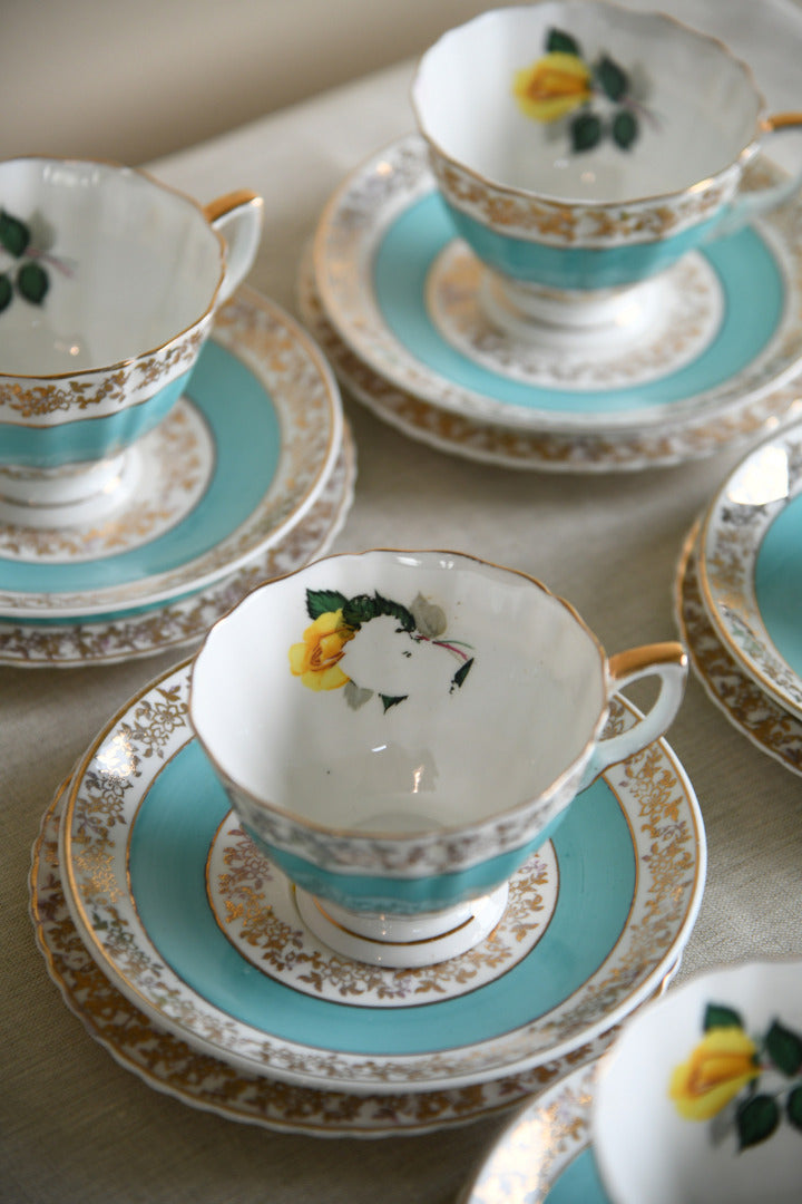 6 Vintage Bone China Rose Cups & Saucers