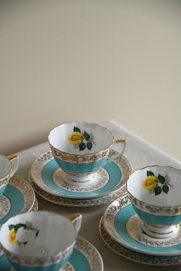 6 Vintage Bone China Rose Cups & Saucers