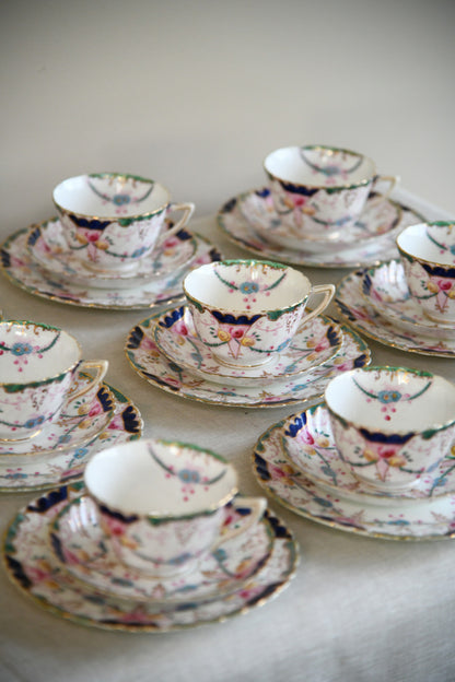 Antique Part Tea Set Floral Victorian 10 Cups Saucers