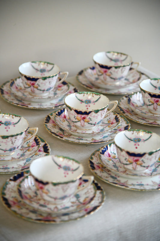 Antique Part Tea Set Floral Victorian 10 Cups Saucers