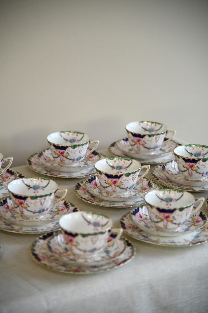 Antique Part Tea Set Floral Victorian 10 Cups Saucers