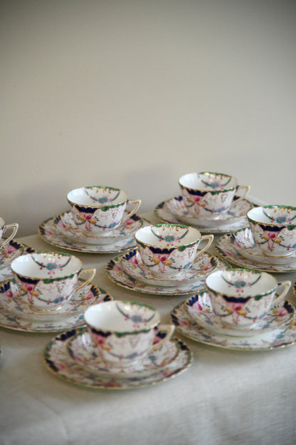 Antique Part Tea Set Floral Victorian 10 Cups Saucers