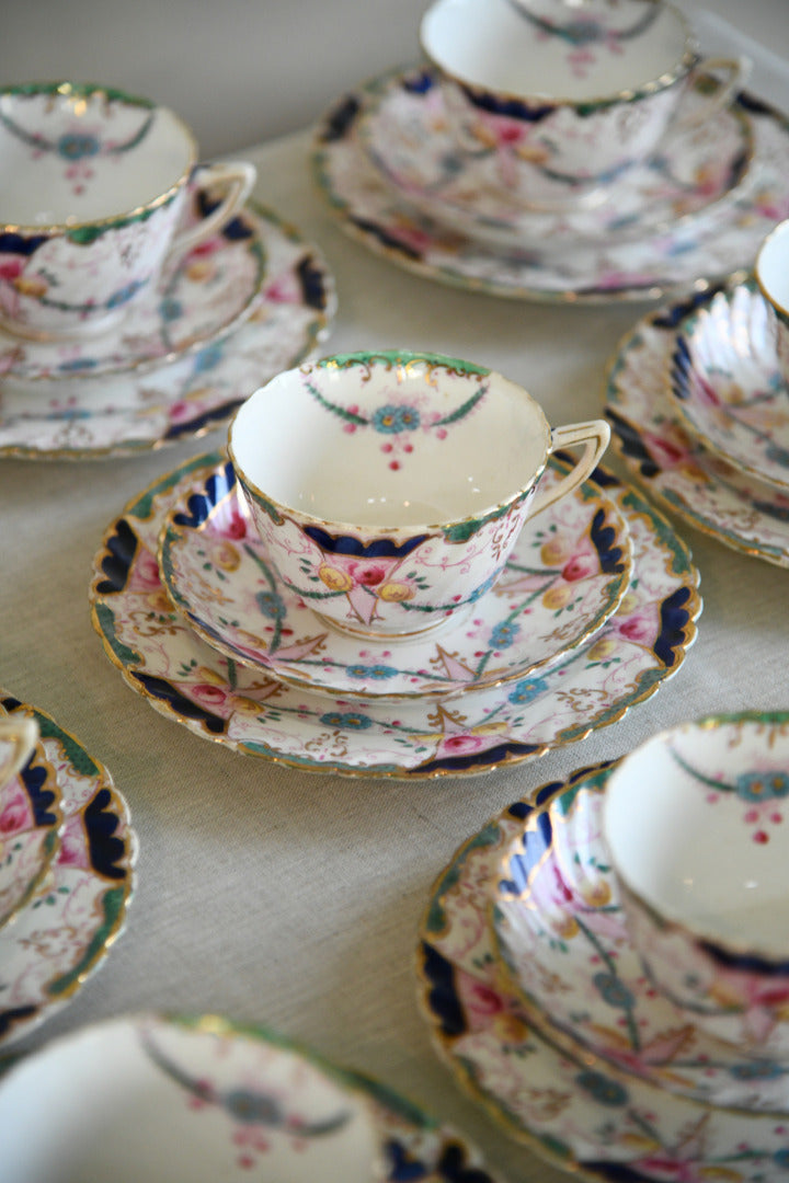 Antique Part Tea Set Floral Victorian 10 Cups Saucers