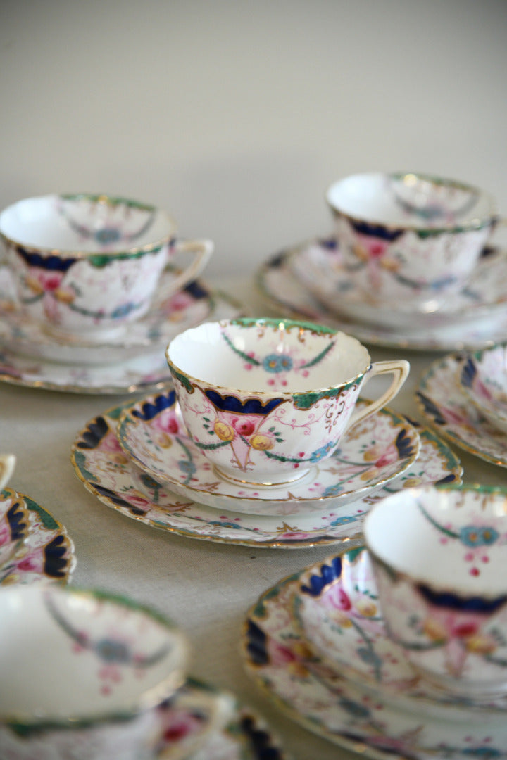 Antique Part Tea Set Floral Victorian 10 Cups Saucers