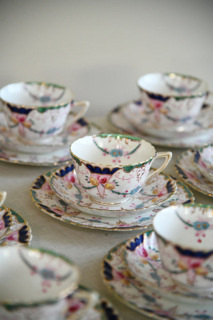 Antique Part Tea Set Floral Victorian 10 Cups Saucers