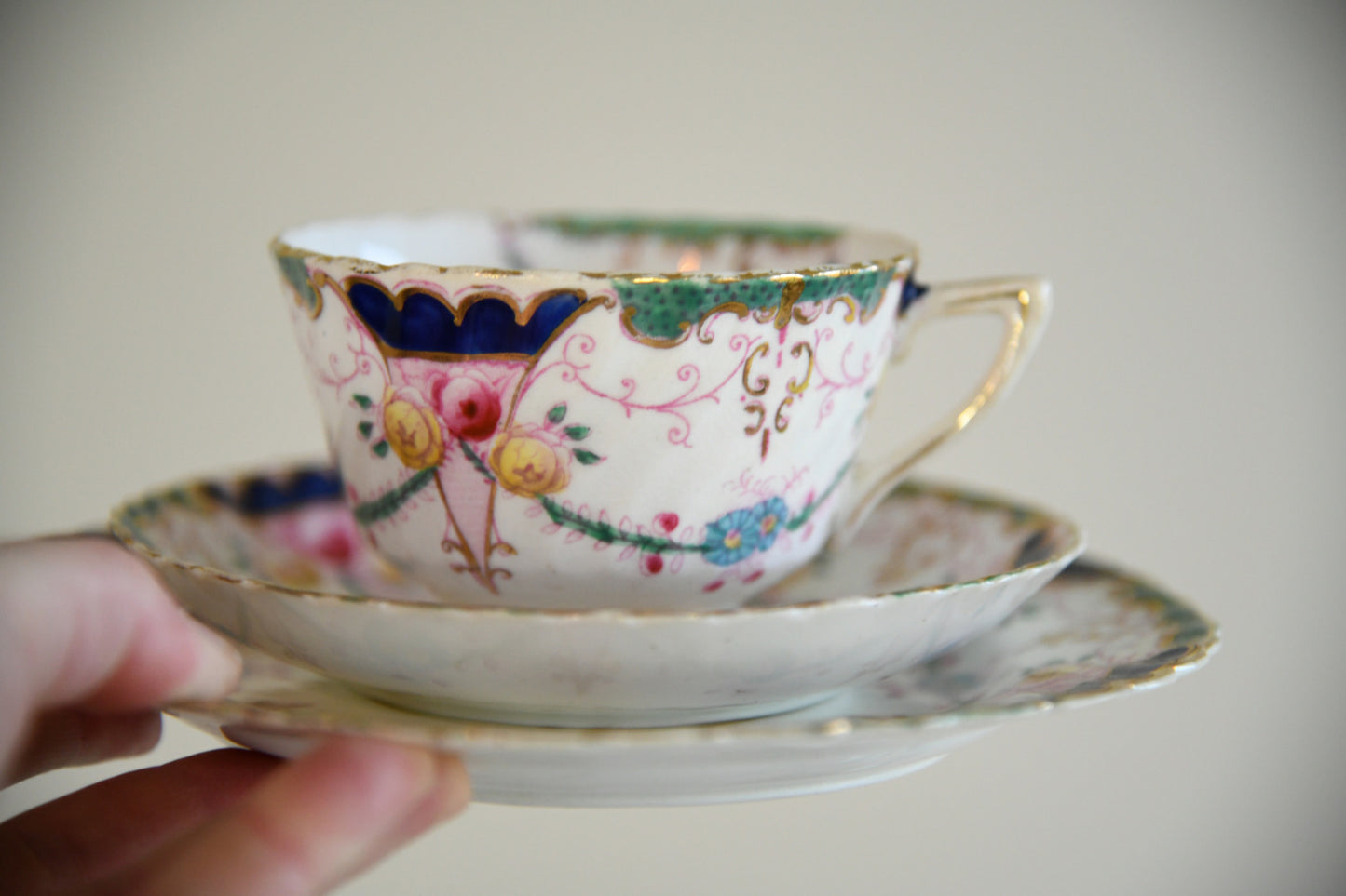 Antique Part Tea Set Floral Victorian 10 Cups Saucers