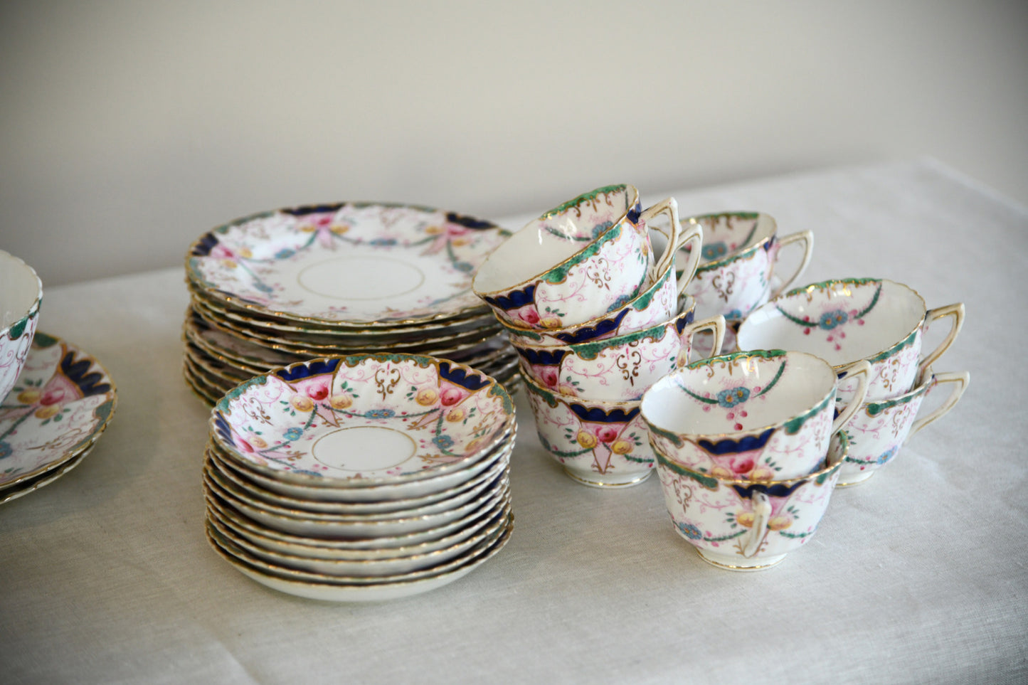 Antique Part Tea Set Floral Victorian 10 Cups Saucers