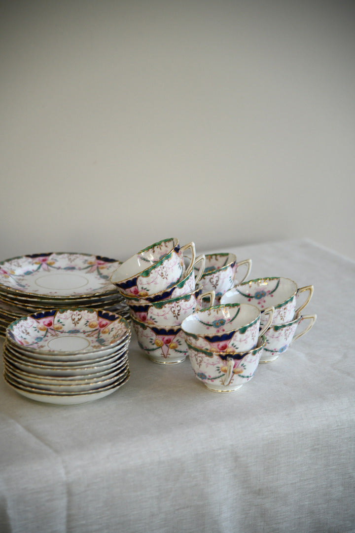 Antique Part Tea Set Floral Victorian 10 Cups Saucers