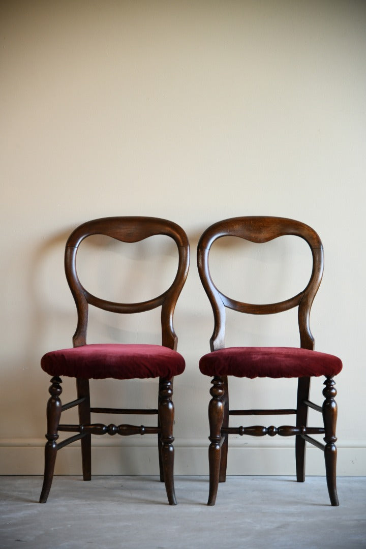 Pair Vintage Small Beech Balloon Back Chairs