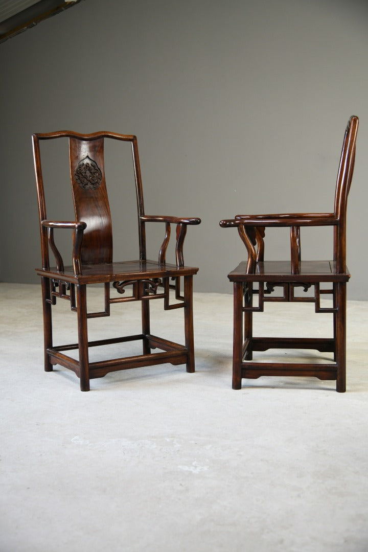 Pair Chinese Huali Yoke Back Armchairs