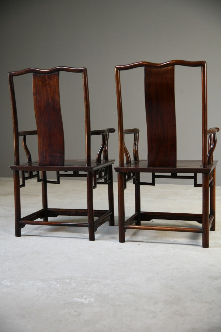 Pair Chinese Huali Yoke Back Armchairs