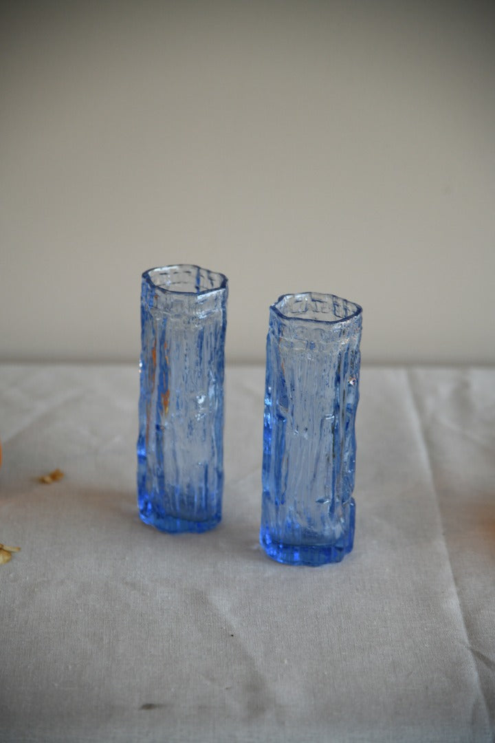 Pair Ravenhead Retro Blue Glass Vase