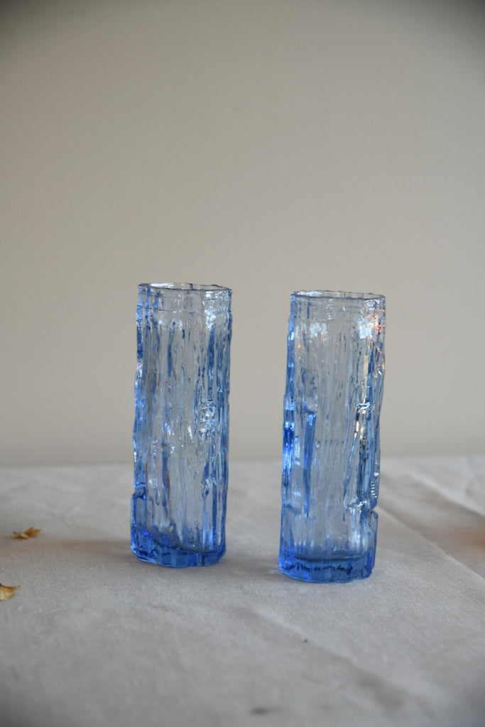 Pair Ravenhead Retro Blue Glass Vase