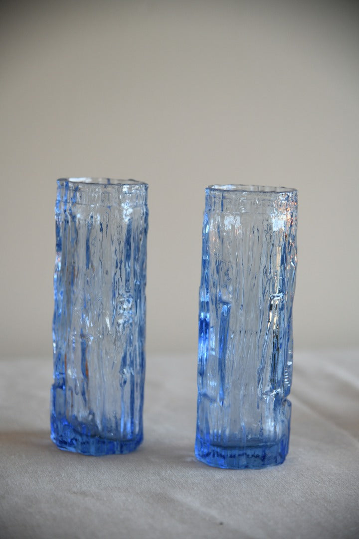 Pair Ravenhead Retro Blue Glass Vase