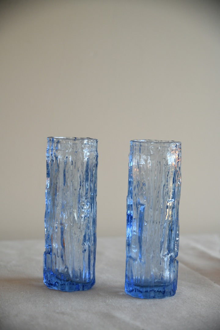 Pair Ravenhead Retro Blue Glass Vase