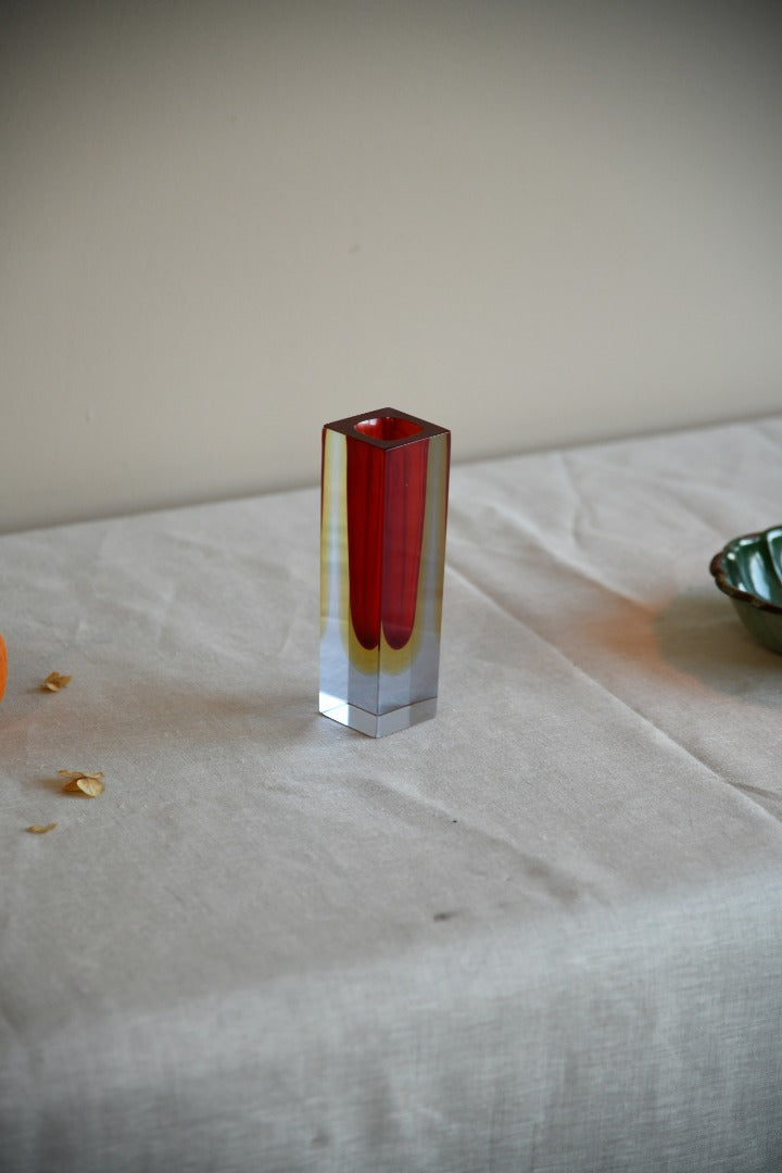 Murano Square Red and Yellow Glass Vase